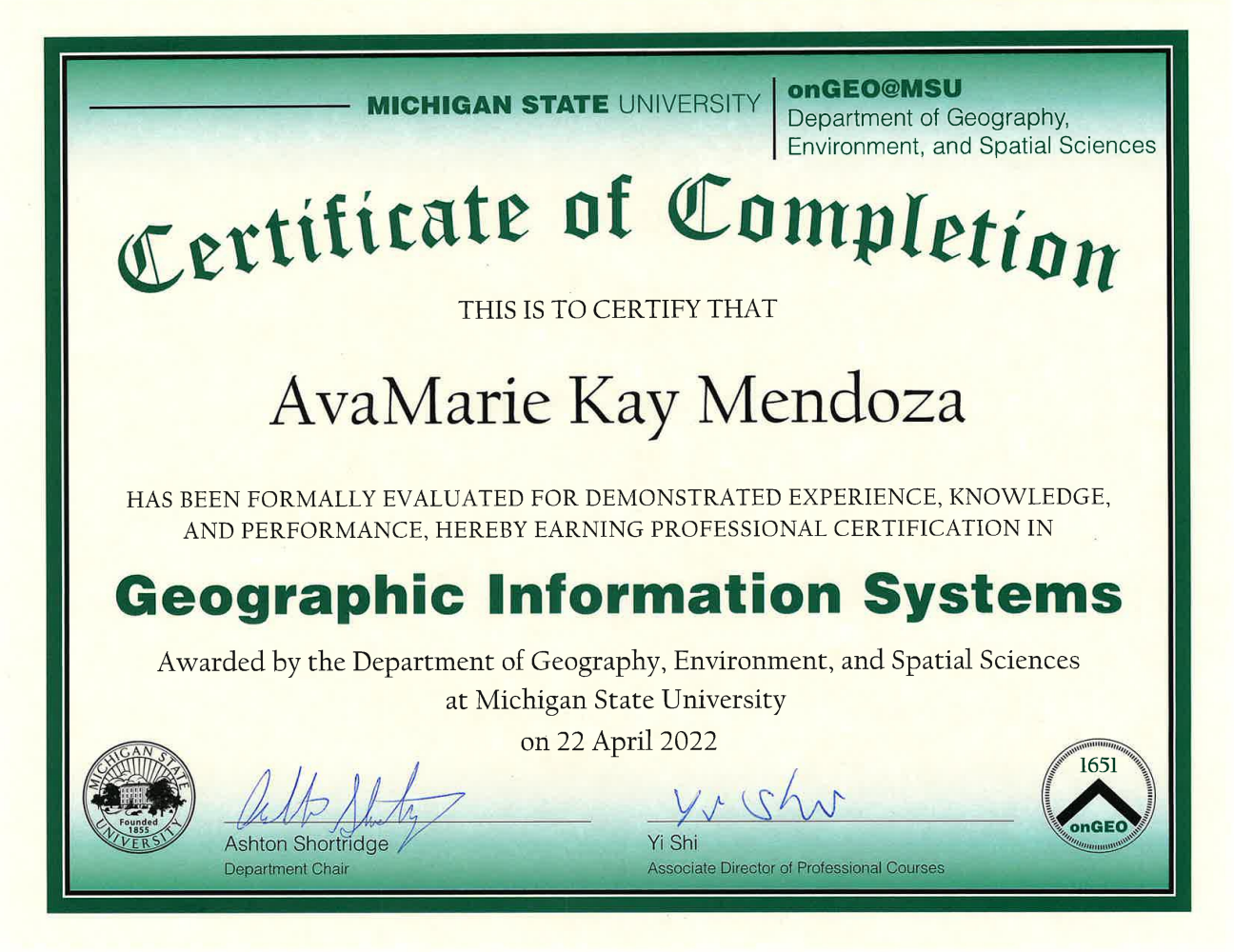 GIS Certification from Michigan State University